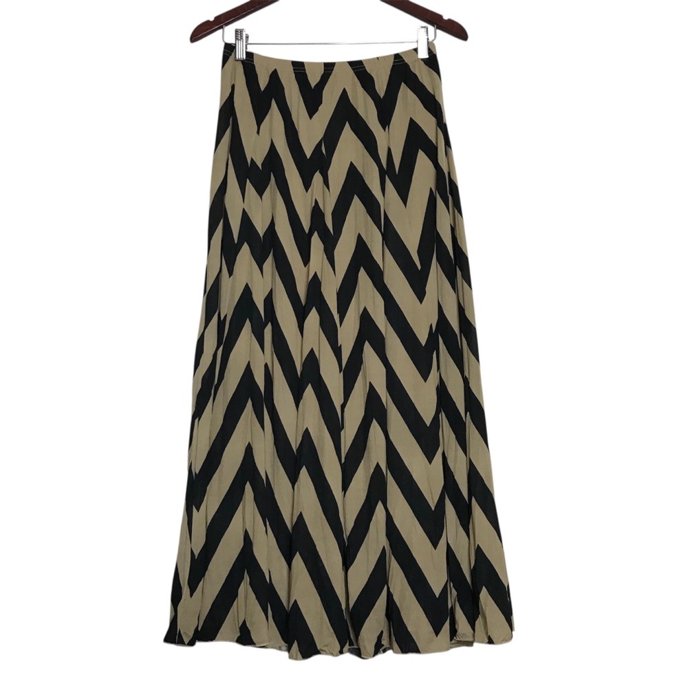 Zac & Rachel Tan Black Chevron A-Line Midi Skirt Womens Size S Pull On Grunge